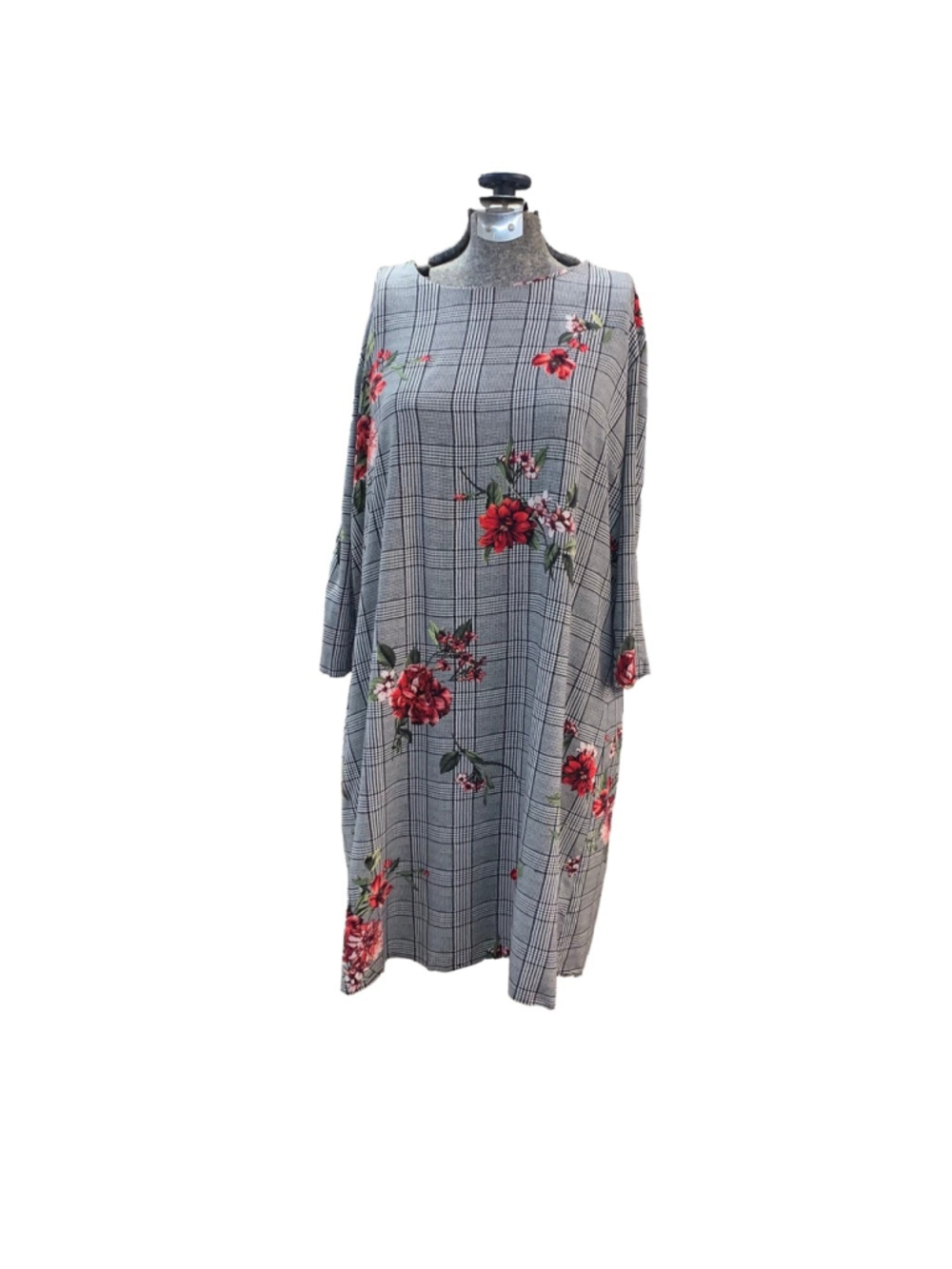 Reitmans Dress, XL, Gray and black checkered & Floral red
